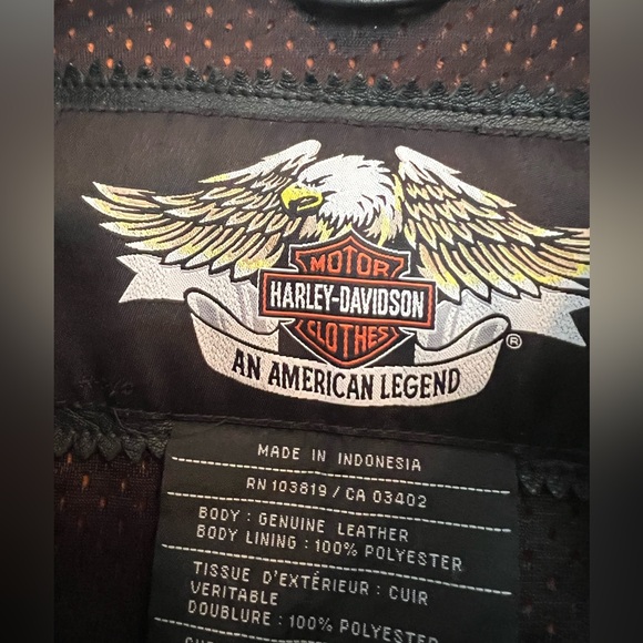 Authentic Men's Harley Davidson Leather Riding Jacket size Large Black Orange - Picture 3 of 9